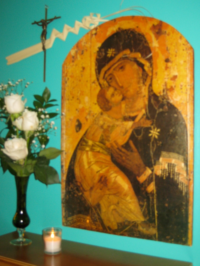 an image of Vladimir's famous icon "Our Lady of Tenderness" in my home