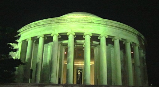 The Jefferson Memorial at Night; the statue of Jefferson faces the White House.